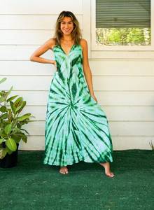 OEM Private Label Tie Dye Maxi Dress Solide Motif Fantaisie Conçu Long Bras Longueur Vacances Commande Indien Exportateur Robe Vente - Product Image 3
