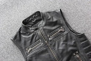 <b>Men</b>’s Vintage Black Leather Vest Genuine Leather Motorcycle Biker Vest for <b>Men</b> Classic Rider Style Sleeveless <b>Jacket</b> - Product Image 3
