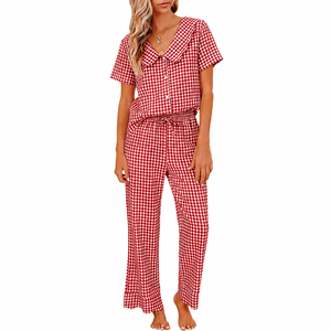 Conjunto de Pijama de Algodón 100% Suave para Mujer, Color Rosa Sólido, Cuello Peter Pan, Cintura Elástica, Manga Corta, Ropa de Dormir de Verano - Product Image 6