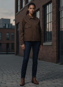 Veste de travail en toile marron pour homme avec fermeture éclair et motif patch sur la manche gauche - Product Image 5