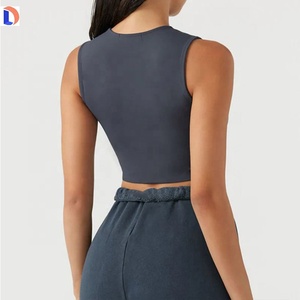 Hauts en tricot courts ensembles de vêtements de sport en coton côtelé athlétique pour femmes 2022 ensembles solides de 2 pièces - Product Image 6