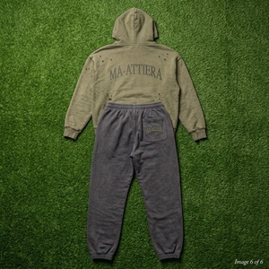 Survêtement streetwear personnalisé vert olive avec strass, sweat à capuche et pantalon large gris, vente en gros OEM - Product Image 6