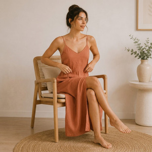 Ensemble de pyjama d'été pour femmes en lin naturel, confortable et doux, vêtements de détente pour femmes, ensemble de vêtements de nuit - Product Image 2