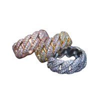 Bague Hip Hop Moissanite à deux rangs, sertie de griffes, en argent 925 plaqué or rose, unisexe, certifiée GRA