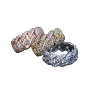 Hip Hop <b>Two</b> Row Cuban Moissanite <b>Ring</b> Prong Set 925 Silver Rose Gold Plated Unisex GRA Certified Jewelry - Product Image 1