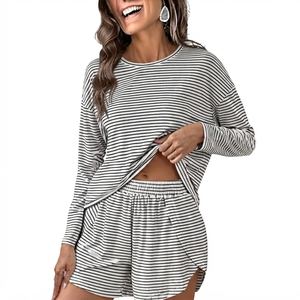 Double Stitched Seam High Quality Skinny Casual Embroidered Ladies Nightwear <b>Set</b> Super Soft Peach Rib Spring Sleepwear - Product Image 5