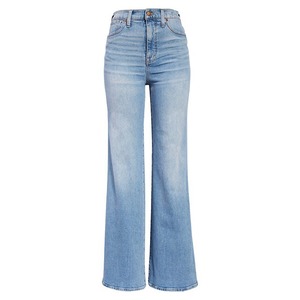Jean en denim bootcut taille haute bleu clair pour femme, style vintage délavé - Product Image 2