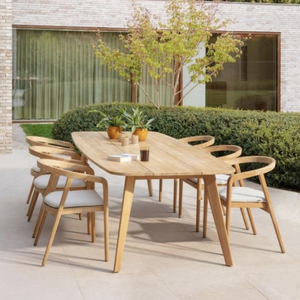 Ensemble de salle à manger de jardin OEM/ODM, mobilier d'extérieur résistant aux intempéries, chaises et table en bois pour patio, coussin personnalisé + matériau + taille - Product Image 3
