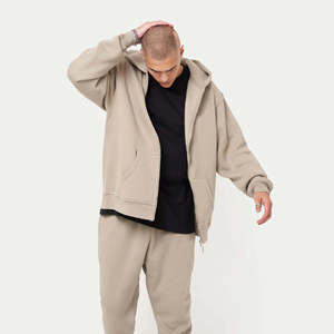 Sudadera con Capucha y Cremallera para Hombre, Talla Grande, Color Sólido, Informal, de Felpa, Algodón, Estilo Otoñal, Corte Regular - Product Image 2