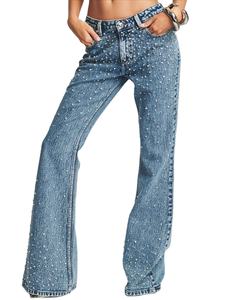 Pantalones Vaqueros de Mezclilla para Mujer, de Uso en Exteriores, a Precio Económico, para Uso Casual, Hechos Profesionalmente, Nuevos y Elegantes, con Pedrería - Product Image 1