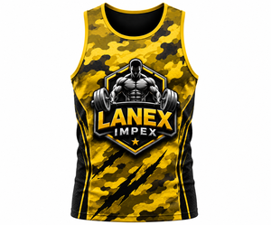 Custom Men's Yellow Camo Gym Tank Top Sublimation Fitness Stringer Vest Bodybuilding Sleeveless Workout Training Sports Apparel - Product Image 2