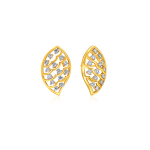 18K Yellow Gold Leaf Filigree Diamond Stud Earrings Round Brilliant Cut Lab Grown Diamonds Nature Inspired Jewelry for Women - Product Image 2