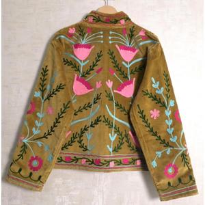 Boho Indian Suzani <b>Velvet</b> Embroidery Jacket Handmade Floral <b>Women</b> Ethnic Designer <b>Coat</b> - Product Image 3