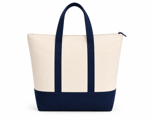 AMANI Canvas <b>Tote</b> <b>Bag</b> Cream Navy <b>Zipper</b> Closure Minimalist Design Travel Shopping <b>Bag</b> - Product Image 3