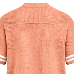Camiseta Deportiva Ligera de Punto Rosa Melocotón con Cuello en V, Manga Corta, Detalle de Rayas, Personalizada, Oversize, Informal, Uniforme Deportivo para Equipo - Product Image 4
