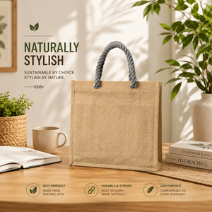Luxury Natural Jute Tote Bag with Premium <b>Braided</b> Rope Handles Reusable Eco Friendly Shopping Beach Travel Gift Bag for Women - Product Image 2