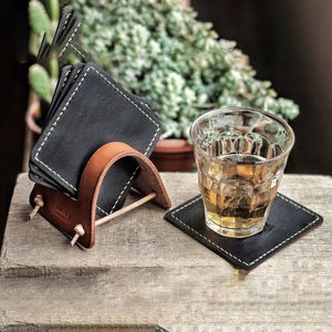 Juego de posavasos de cuero para hombre, diseño masculino, posavasos para bebidas, regalo para el día del padre - Product Image 4