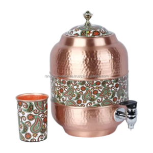 Distributeur d'eau en cuivre de concepteur traditionnel Avantages pour la santé ayurvédique Pot d'eau en cuivre avec verre pour le stockage de l'eau - Product Image 3