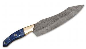 Couteau de boucher artisanal en acier Damas, manche en bois bleu, couteau à découper la viande à pointe traînante - Product Image 5