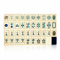 Set Mahjong Mewah Modern Amerika 1,42 Inci Ubin Akrilik Dua Lapis Warna Biru Dongker Desain Naga dan Bangau Oriental 160 PCS Portabel