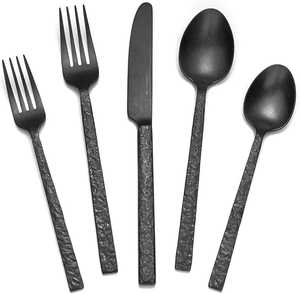 Ensemble de couverts noirs 5 pièces, style rétro, manches moulés à la main, designs durables, ensembles de couverts en métal pour restaurants, style moderne - Product Image 1