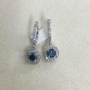 Boucles d'oreilles pendantes Halo pour femmes en argent sterling 925 plaqué rhodium avec diamant naturel bleu rond de 1,10 carat, bijoux de mariage tendance - Product Image 5