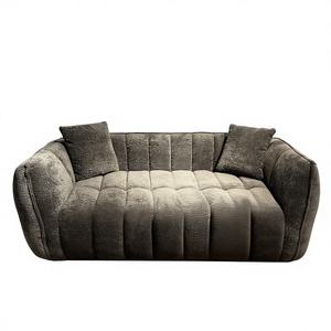RUNXI Glamour Ensemble de canapé sectionnel inclinable 2 places en bouclé capitonné <span class=keywords><strong>à</strong></span> canaux verticaux, contemporain, extensible, Workshop - Product Image 1