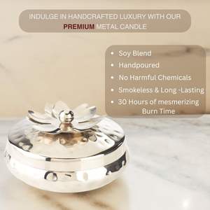 Bougie Urli en métal argenté avec couvercle floral, bougie parfumée de luxe sans fumée pour la décoration de la maison et les cadeaux - Product Image 4