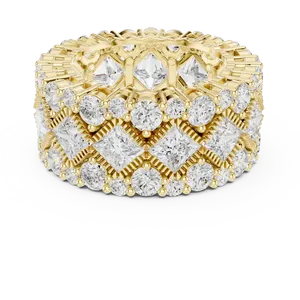 แหวนทองคำแท้ 18K ประดับเพชรทรงกลมแบบ Wide Lattice Princess ดีไซน์โดดเด่น เหมาะสำหรับทั้งชายและหญิง ใช้ในโอกาสพิเศษ เช่น งานแต่งงานหรือวันครบรอบ - Product Image 1
