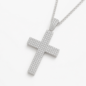 Collar con Colgante de Cruz de Diamantes Redondos Brillantes Cultivados en Laboratorio, Chapado en Oro Blanco, de Lujo para Mujer - Product Image 4