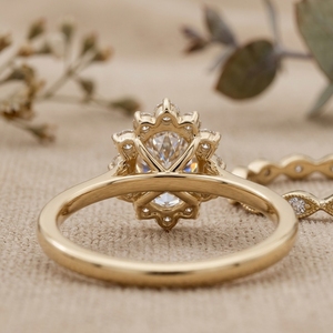 Oval Cut Halo Diamond Engagement Ring Set <b>Infinity</b> Wedding Band Yellow Gold Bridal Ring for Women - Product Image 3