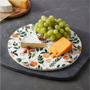 Planche à découper ronde en céramique avec trou de suspension, motif floral aquarelle orange agrumes - Product Image 3