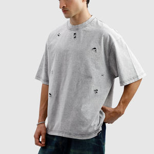Camiseta de algodón con lavado ácido para hombre, estilo casual, cuello suave, tela desgastada, estilo urbano, cómoda, novedad 2026 - Product Image 2