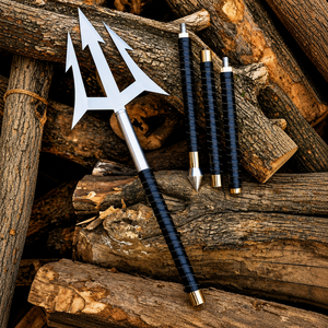 Trident fonctionnel en acier forgé à la main - Manche en cuir détachable - Accessoires de cosplay Neptune Poseidon - Cadeau d'anniversaire - Product Image 6