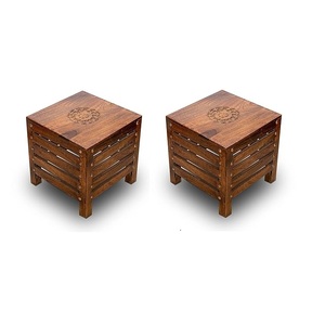 Meubles en bois de manguier faits à la main avec finition antique, chaise multifonctionnelle, repose-pieds, support pour plantes et table d'appoint - Product Image 1
