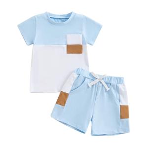 Tenues d'été pour tout-petits, vêtements pour garçon de 18 mois, 100% coton, ensemble 2 pièces pour tout-petits, chemises à col bateau et shorts pour enfants - Product Image 6