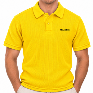 <b>Yellow</b> Custom Logo <b>Men</b>’s Waffle Knit Polo <b>Shirt</b> Short Sleeve Textured Performance Golf Polo Casual Sportswear <b>Shirt</b> - Product Image 1