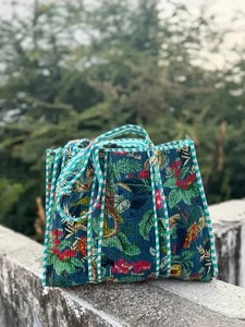 Quilted Velvet Tote <b>Bag</b>, <b>Boho</b> Monkey Print, Large Travel Shoulder <b>Bag</b> - Product Image 1