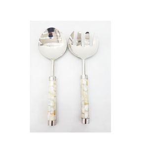 Ensemble de cuillères et fourchettes de service en acier inoxydable de luxe avec manches en bois foncé, lavable au lave-vaisselle, durable et éco-responsable - Product Image 2