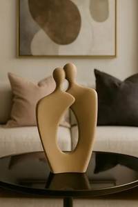 Figurine de couple en céramique minimaliste moderne, sculpture de table artisanale Wabi-sabi, blanc, salon, meuble TV - Product Image 4