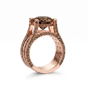 Anillo de compromiso de banda ancha de moissanita con corte brillante redondo, color marrón chocolate, micro pavé, chapado en oro, engaste de garras, joyería - Product Image 4