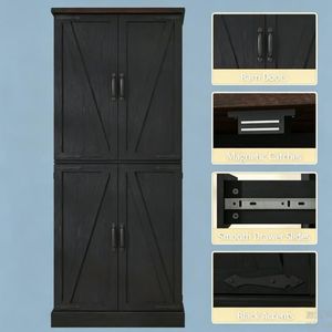 Mobile da Cucina Moderno in MDF di Quercia Stile Rustico Barn 75,4 cm x 39,9 cm x 182,9 cm con Ripiani Regolabili - Product Image 2