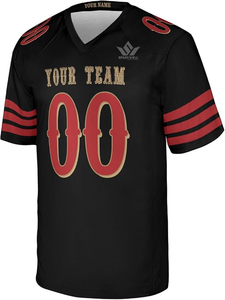 Maillot de football américain personnalisé pour homme, noir, avec numéro turquoise, bordure orange, col en V, manches courtes, en polyester anti-humidité, uniforme d'équipe - Product Image 4