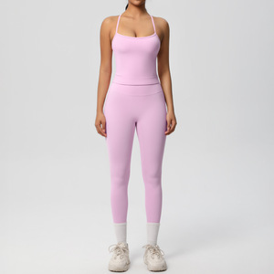 Conjunto Deportivo de Yoga a Cuadros para Mujer con Chaleco y Leggings, Cintura Elástica Ajustada, Transpirable, Spandex/Nailon - Product Image 3