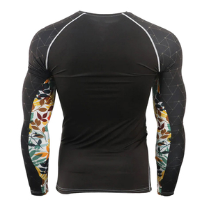 2026 Top Selling <b>Men's</b> Long Sleeve Rash Guard Black Floral Print Sublimation Quick Dry Spandex Polyester <b>Compression</b> <b>Shirt</b> - Product Image 4