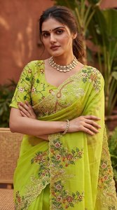Blusa de Saree Verde Fendy de NiMa Creations, con Bordado Floral, para Mujer, Tradicional India y Pakistaní, para Bodas y Fiestas - Product Image 4