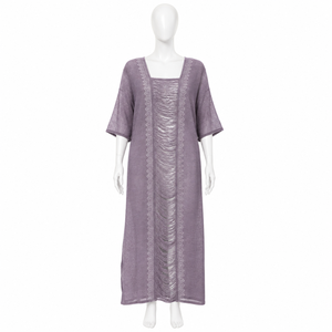 Robe longue kaftan mauve pour femme avec panneau transparent et bordure brodée, légère, style bohème, pour la plage, les vacances, décontractée, tunique longue de plage ou de resort - Product Image 1