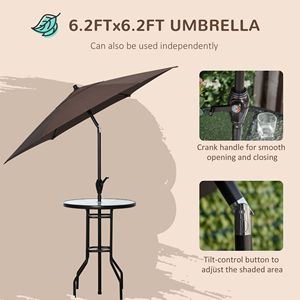 Set di 4 pezzi da giardino nero con ombrellone regolabile pieghevole tavolo in vetro e sedie per mangiare all'aperto - Product Image 6
