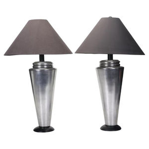 Paire de lampes de table décontractées en acier brossé, style rétro, abat-jour noirs, éclairage d'appoint, luminaires décoratifs pour la maison - Product Image 1