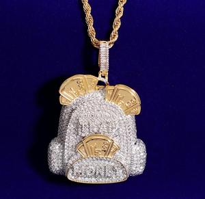 Colgante Personalizado de Moissanita con Diseño de Bolsa de Dinero, Plata de Ley 925, Letra Personalizada, Joyería de Rapper, Collar Hip Hop con Incrustaciones de Oro de 14k - Product Image 3